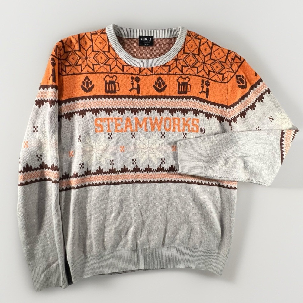 Locale Outdoor Steamworks Sweater Mens‎ Large Gray Orange Beer Fair Isle Knit